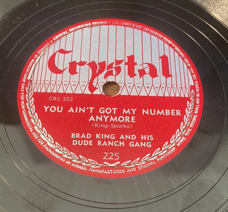 Brad King & Dude Ranch Gang 78rpm Tag Along/Number! Crystal/1949!CV Swing! XLNT! - Image 2 of 4