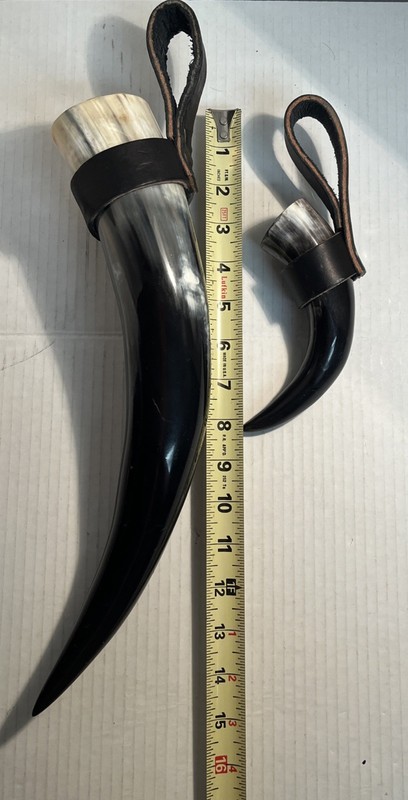 Handmade Viking Drinking Horns &Leather Holders– Natural Ox Horns beer/wine Cups