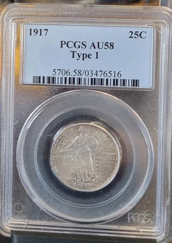 1917 Type 1 Standing Liberty Quarter  PCGS AU 58