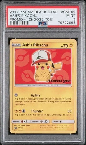 2017 POKEMON SM BLACK STAR PROMO I CHOOSE YOU! #SM109 ASH'S PIKACHU PSA 9 #SM109