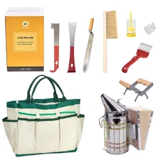 9 Pcs Beekeeping Tools Kit with Smoker and Organizer Tote for Beginners