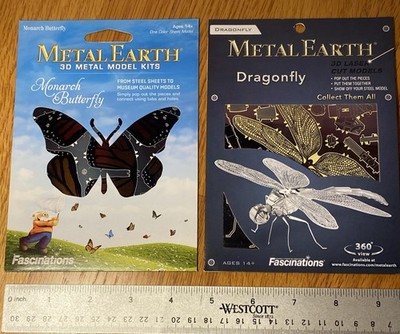Metal Earth Monarch Butterfly & Dragonfly 3D Laser Cut Steel Model Kits Ages 14+