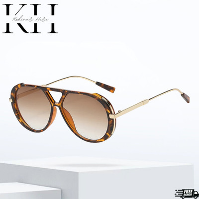 Shield Sunglasses Tortoise Brown Gold Accents Oversized Fashion UV Potect Lentes