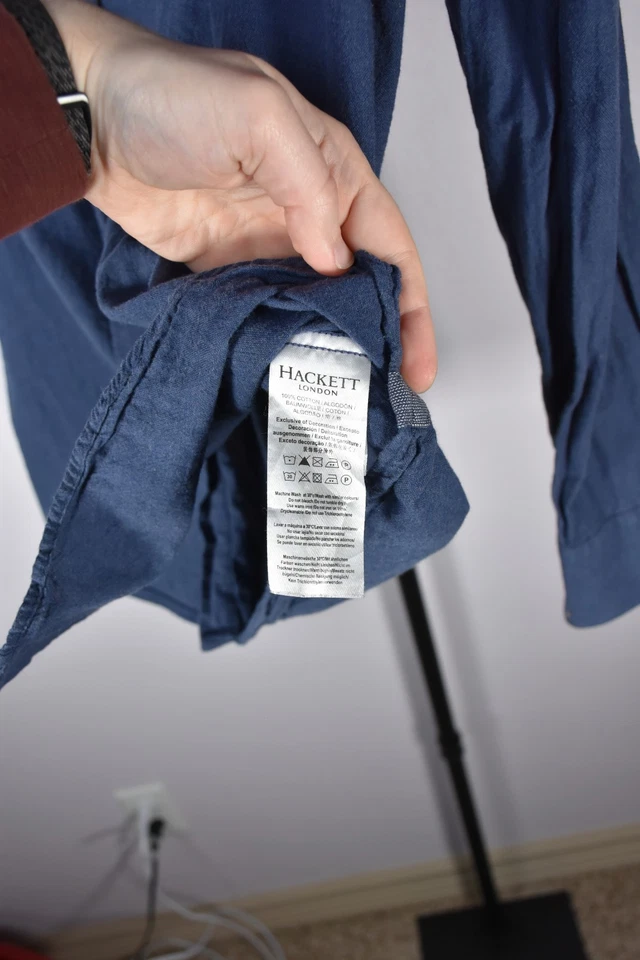 Camisa Hackett London Para Hombre Grande Calce Ajustado 100% Algodón Azul Marino Cuello Banda Foto 2 de 4