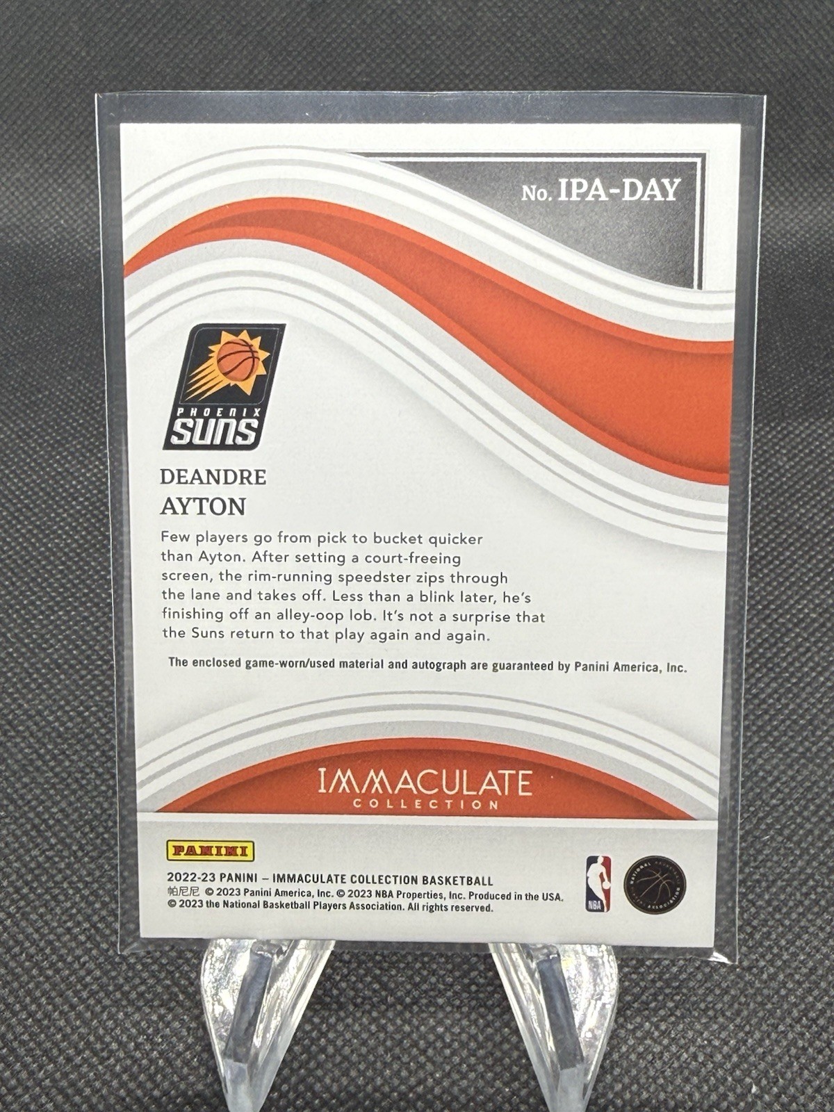 2022-23 Panini Immaculate Deandre Ayton Game Worn Patch Auto /10 #IPA-DAY Suns view 2