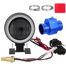 2-in-1 Car Water Temp & Voltage Gauge Kit with 32mm Hose Adapter Sensor