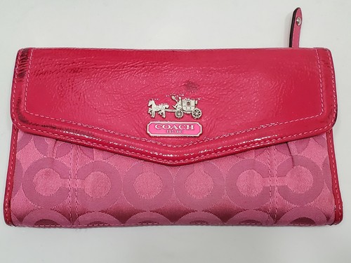 Coach Pink Wallet Madison Op Art Slim Checkbook Credit Card Coin Horse Carriage - Bild 7 von 12