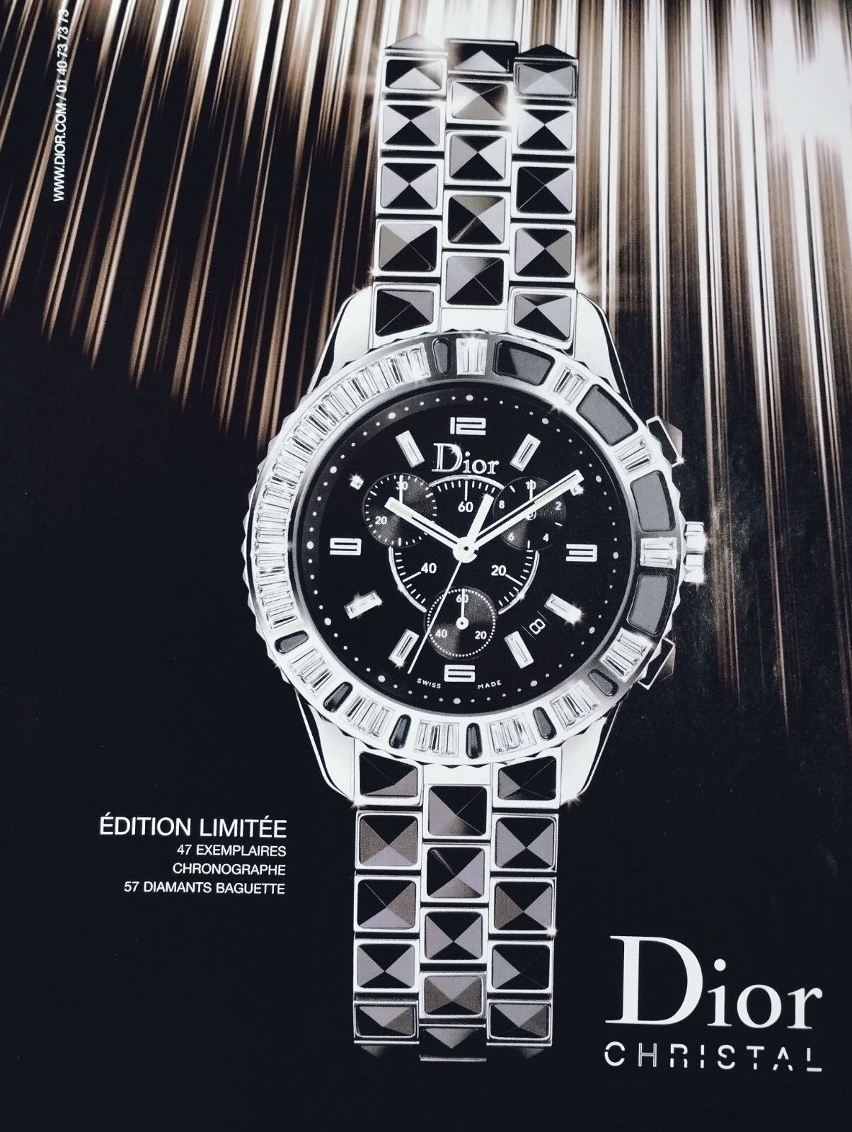 Annonce imprimée vintage DIOR !! » Chronographe Métal incrusté par Diamonds »