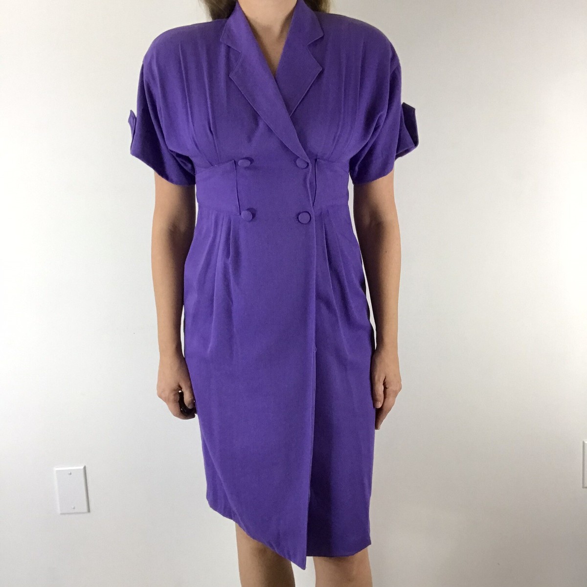 Susane Bennett Petite Vintage Purple Secretary Dress Size 4 Midi Button Front View 4