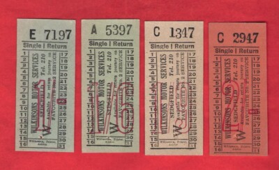 Wilkinsons Motor Services of Sedgefield - 4 Williamson Punch Bus Tickets ca. 1950er