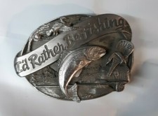 Siskiyou I'd Rather Be Fishing Belt Buckle Enamel 1985 Metal Excellent Condition