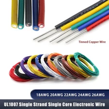 18-26AWG UL1007 Single Strand Single Core Electronic Wire Tinned Copper 10 Color