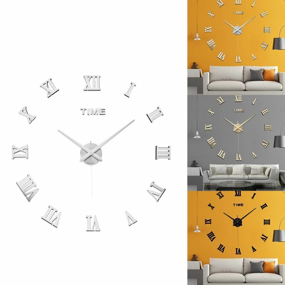 Modern DIY 3D Wall Clock Large Mirror Surface Luxury Big Art Home Decor Sticker - Image 4 of 4