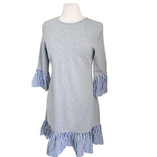 Eliza J Sweatshirt Dress Women's 6 Gray Blue Striped Ruffle Flounce Hem Preppy
