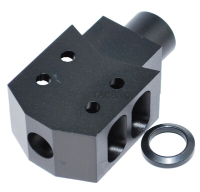 Black Anodized Aluminum 1/2x36 TPI Threaded Tanker Style Muzzle Brake For 9mm 