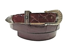 Faux ALLIGATOR HATBAND Maroon LEATHER with Silver Southwest Buckle Set Cowboy