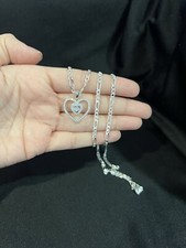 925 Sterling Silver Women Girl CZ Heart Love Pendant  Figaro Chain 18 22 26 30