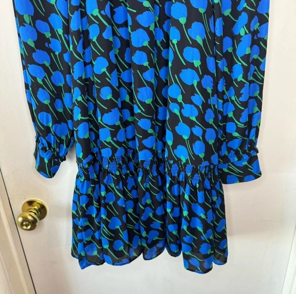 Kate Spade Vestito Donna Poetico Floreale Blu Manica Lunga Cambio M