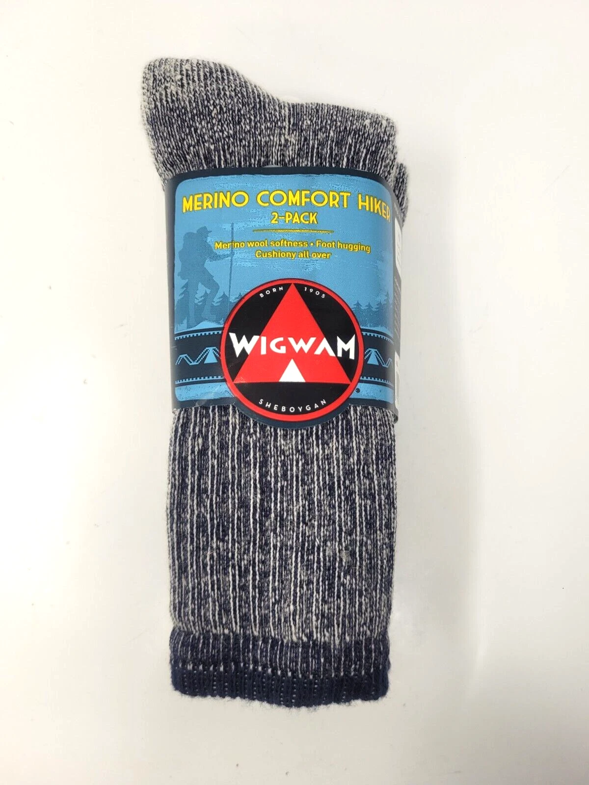 2 Pack Wigwam S2323 YX Merino Comfort Hiker Crew Socks Navy Women 4-7 Youth 1-5