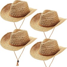 4 Pcs Cowgirl Hat Shapeable Wide Brim Classic Sun Woven Straw Party...