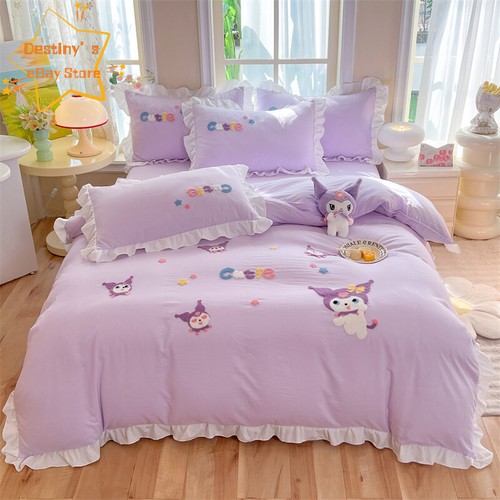 Kuromi Student Dormitory Bedding Sheet Quilt Cover Pillow Case Embroidery 3/4PCS - Picture 23 of 29