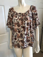 Naif Women's Tunic Blouse White Multicolor Paisley Bell Sleeve Top Size M