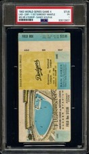 1963 WORLD SERIES GAME 4 SANDY KOUFAX MVP TICKET DODGER TITLE#3/MANTLE HR#15 PSA