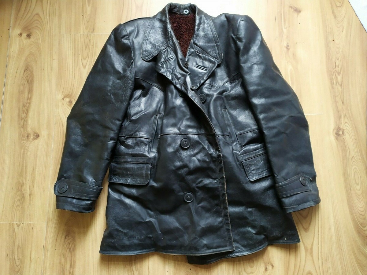 Vintage Soviet Military Uniform Leather jacket Navy Officer