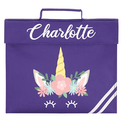 THE CLOTHING SHED Mädchen personalisierte Buchtasche Einhorn Blume Schulanfang individueller Name Geschenkidee