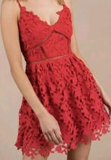 TOBI RED ROSE COLORED LACE OVERLAY STRAPPY WOMEN'S MINI DRESS SZ SMALL