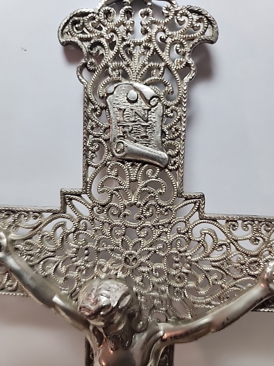 INRI Crucifix Cross Silver Tone Metal 8 1/2 INRI Crucifix Cross Silver Tone Metal 8 1/2