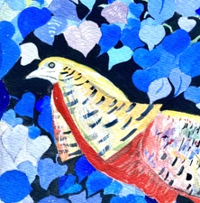Golden Pheasant Art 12x18" Regal Bird Blue Leaves Forrest Foliage Sideburns MCM