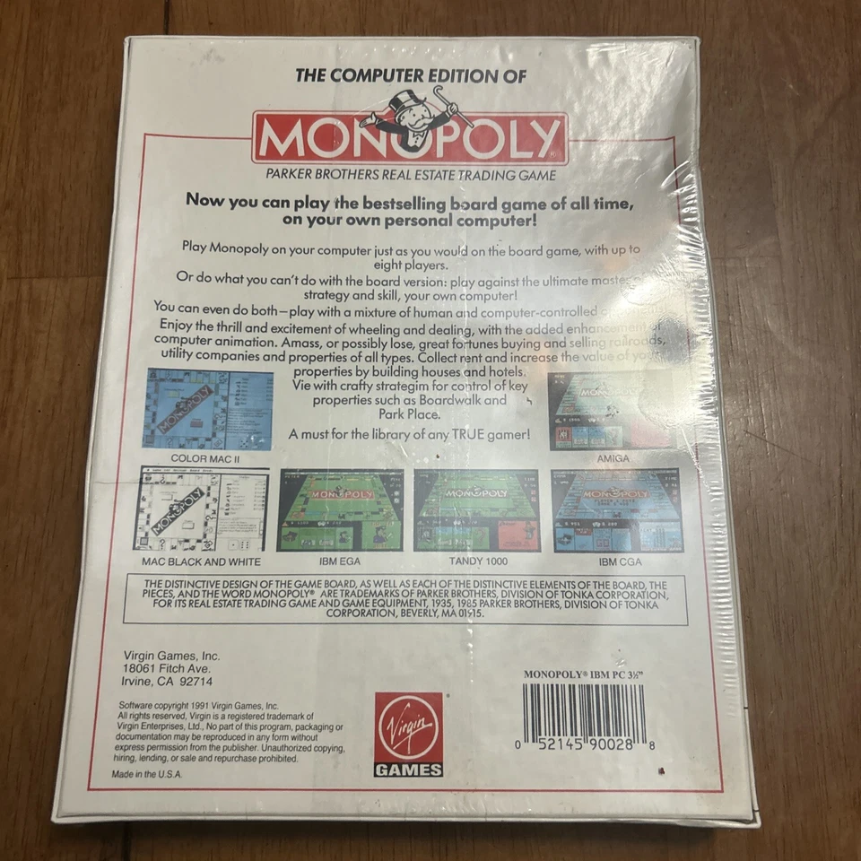 Virgin Games Monopoly Vintage computer game 1991 5-1/4 Inch Disc IBM,XT,AT,PS/2 - Image 2 of 3