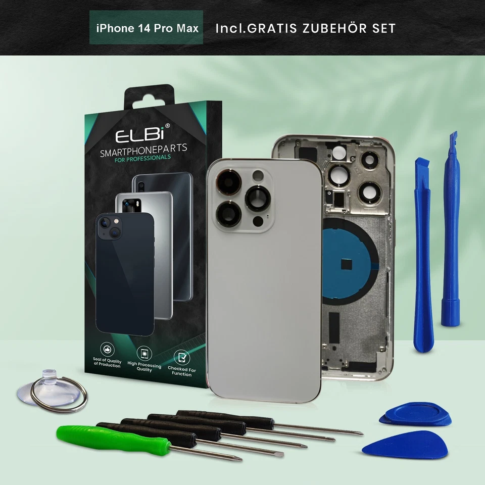 Backcover für iPhone 14 Pro Max Weiß Gehäuse Rückseite Glas Frame Housing ELBI