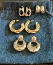 4 Pairs of Quality Costume Goldtone Hoop Earrings Estate from the 1980-90's 