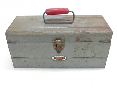 VINTAGE DUNLAP 14'' STEEL TOOL BOX w/ HINGED TRAY