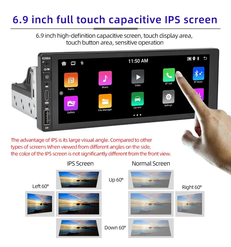 1 Din Car Android Multimedia Player Touch Screen Carplay Autoradio Stereo Video - Image 4 of 4