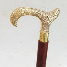 Vintage Derby Brass Curve Handle Cane Wood Walking Stick Cane 37" Handmade Gift