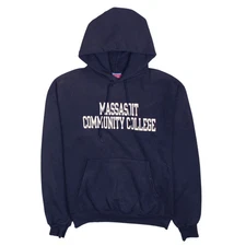 Champion 90's Massasoit College Hoodie Navy Blue Men's Medium Retro