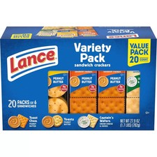 Lance Sandwich Crackers, Variety Pack, 3 Flavors, 20 Individually Wrapped Packs,
