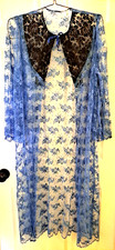 Vintage Royal Blue  Black Lace Robe All Lace Robe Sm/Med Blk Lace Inset Panels