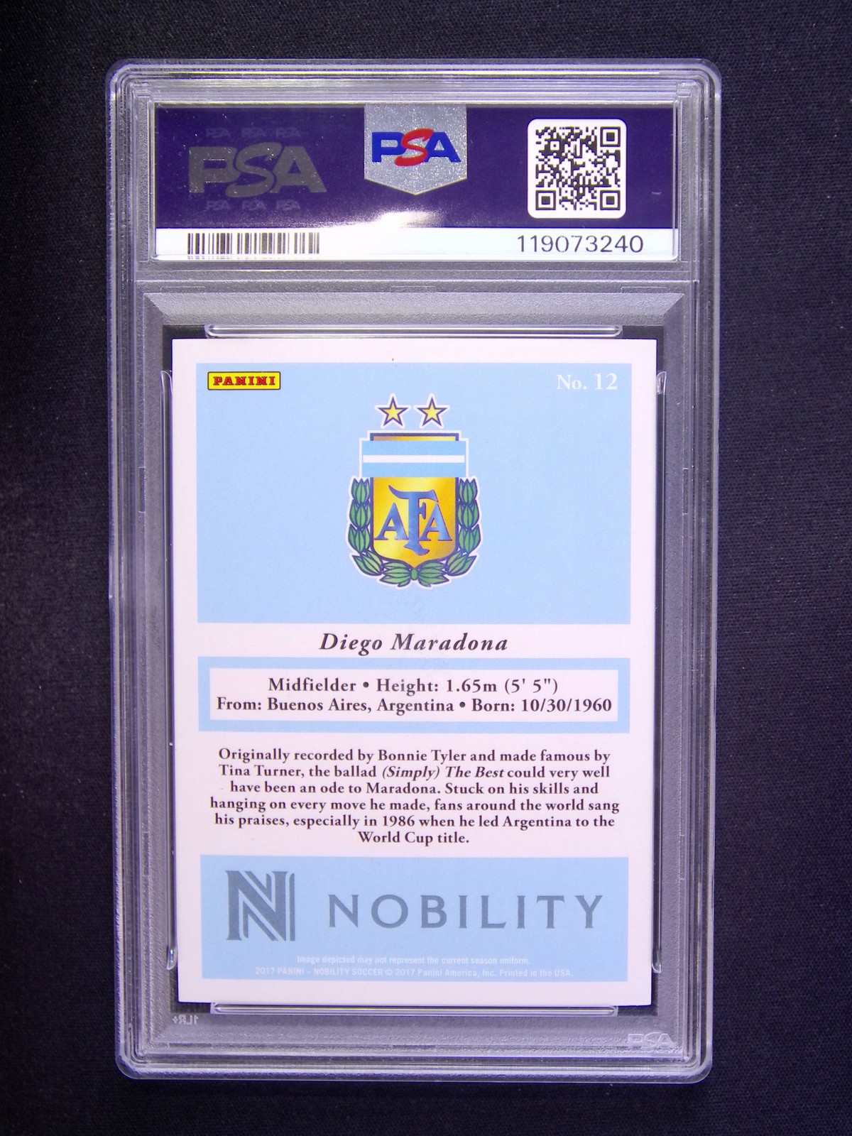 2017 Panini Nobility Diego Maradona #12 Argentina PSA 10 view 2
