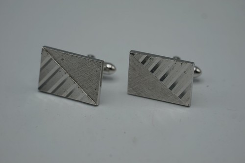Swank Rectangular Silver Tone Cufflinks 22mm Vintage Geometric Design - Afbeelding 1 van 7