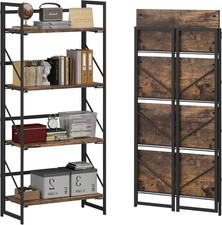 Folding Bookshelf 4 Tier Industrial Metal Book Shelf Storage No Assembly