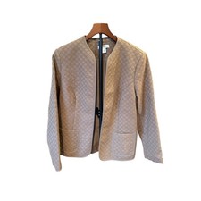 Coldwater Creek Womens Tan Diamond Textured Open Front Blazer Jacket Size 12