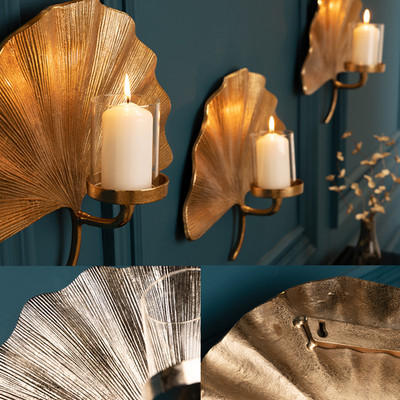 Dekorativer Kerzenhalter GINKGO 44cm FARBWAHL handmade Metall Wandteelicht