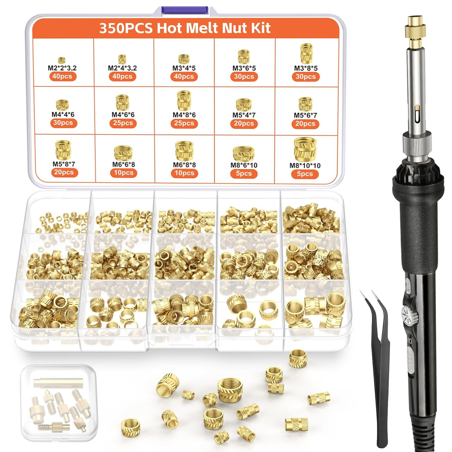 Inserti Filettati Molecolari 350 pz M2-M8 per Termoplastiche e 3D - 1