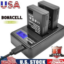 2X 2000mAh EN-EL14 EN-EL14a Battery + LCD Dual Charger for Nikon D3400 D3300 QP