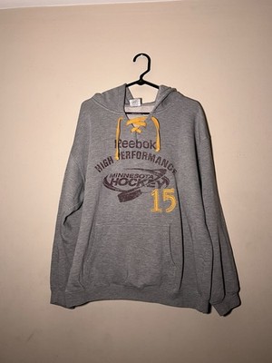 In Play Reebok Minnesota Hockey Grey Pullover Drawstring Hoodie Size Men's Large