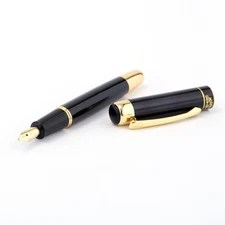Hero 9018 Fountain Pen - Fude Artist's Signature Nib - Black Gold Luxury Set